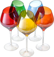 Load image into Gallery viewer, Slanted Rim Colored Wine Glasses by The Wine Savant – Set of 5 - EK CHIC HOME