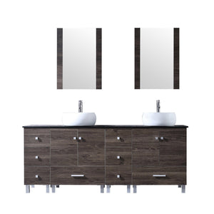 72" Double Wood Bathroom Vanity Cabinet and Square Ceramic Vessel Sink w/Mirror Faucet Combo - EK CHIC HOME