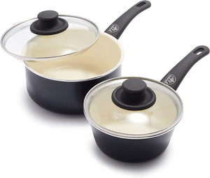 Ceramic Nonstick, 1QT and 2QT Saucepan Pot Set with Lids - EK CHIC HOME