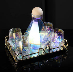 Diamond Iridescent Glass Diamond Decanter and Glasses Set, - EK CHIC HOME
