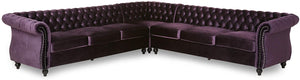 7 Seater Velvet Tufted Chesterfield Sectional BlackBerry - EK CHIC HOME