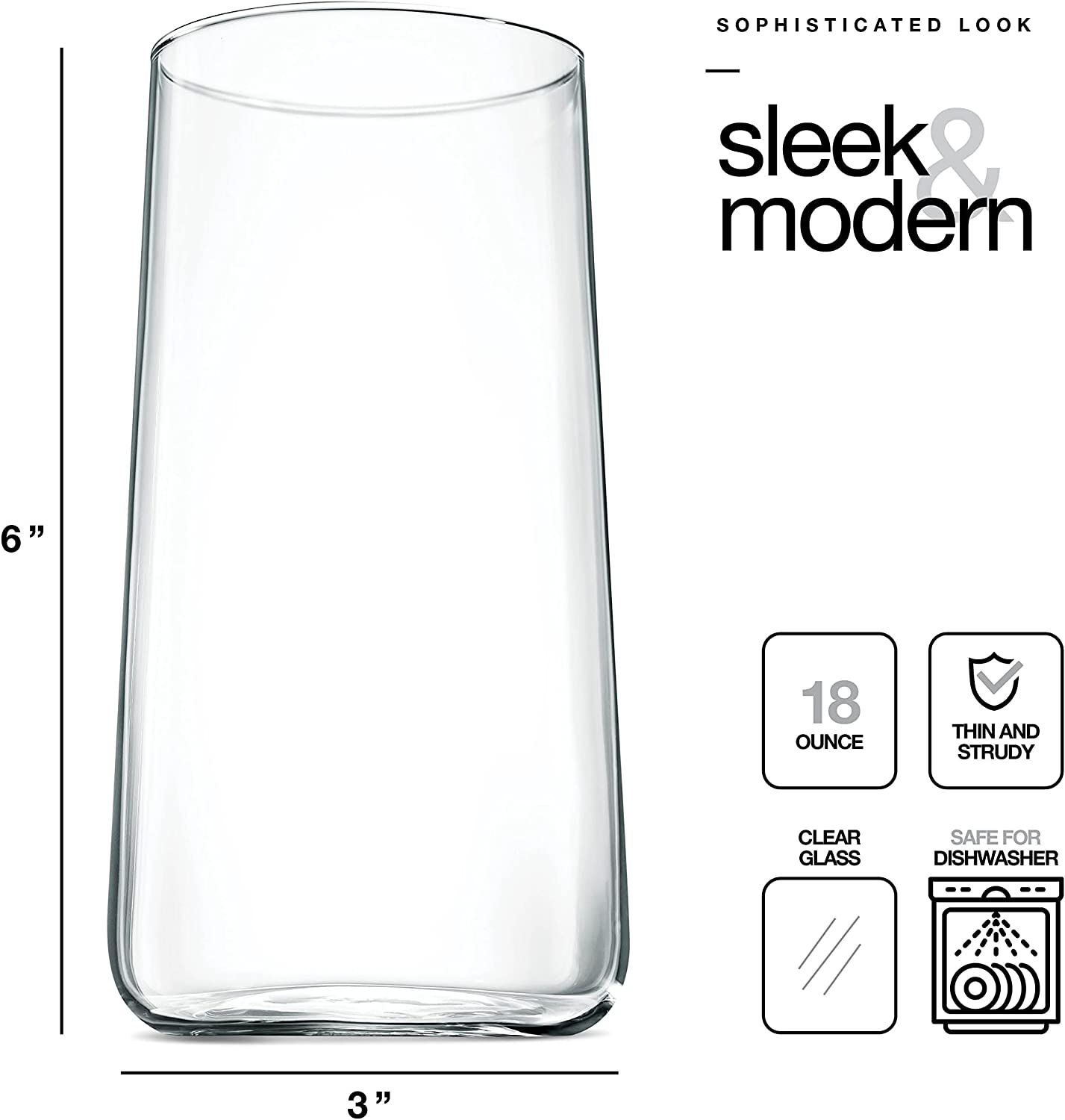 Modern Durable Drinking Glasses [Set of 4] 18 Ounces