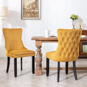 Velvet Upholstered Dining Chair Set of 2,Button Tufted Wingback - EK CHIC HOME