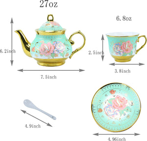 20 Pieces Porcelain Tea Set With Metal Holder, European Ceramic - EK CHIC HOME