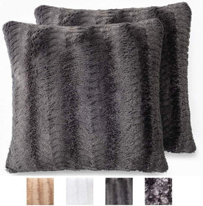 Faux Fur Pillowcases, Set of 2 Decorative Case Sets-18x18 - EK CHIC HOME