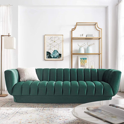 Vertical Channel Tufted Performance Velvet Sofa Couch in Green - EK CHIC HOME