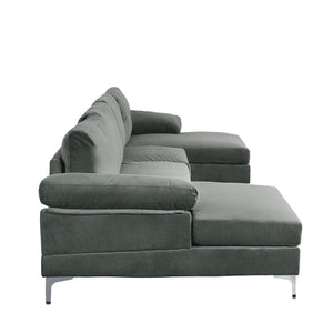 Large Velvet Fabric U-Shape Sectional Sofa, Double Extra Wide Chaise - EK CHIC HOME