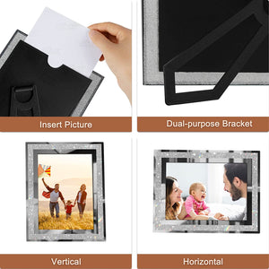 4x6 Picture Frames Set of 2, Glitter Glass Photo Frame for Tabletop Display - EK CHIC HOME