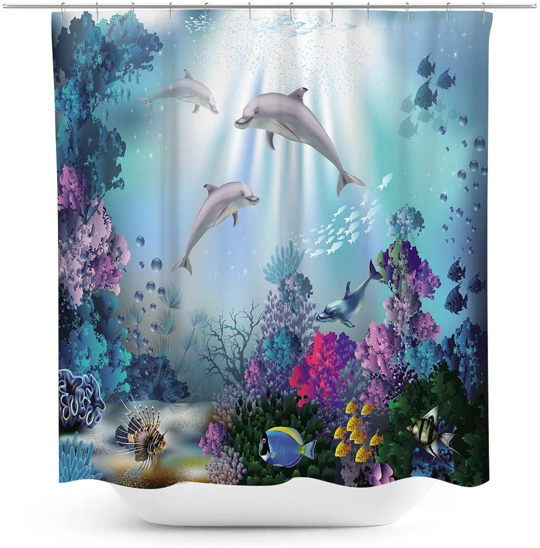 Dolphin Shower Curtain  - Underwater Deep Ocean - EK CHIC HOME