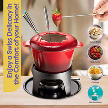 Load image into Gallery viewer, 12-Piece Cast Iron Fondue Set with Red Fondue Pot 44 oz - EK CHIC HOME