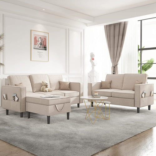 Convertible Sectional Sofa Couch with Storage Ottoman, 3 Pcs - EK CHIC HOME