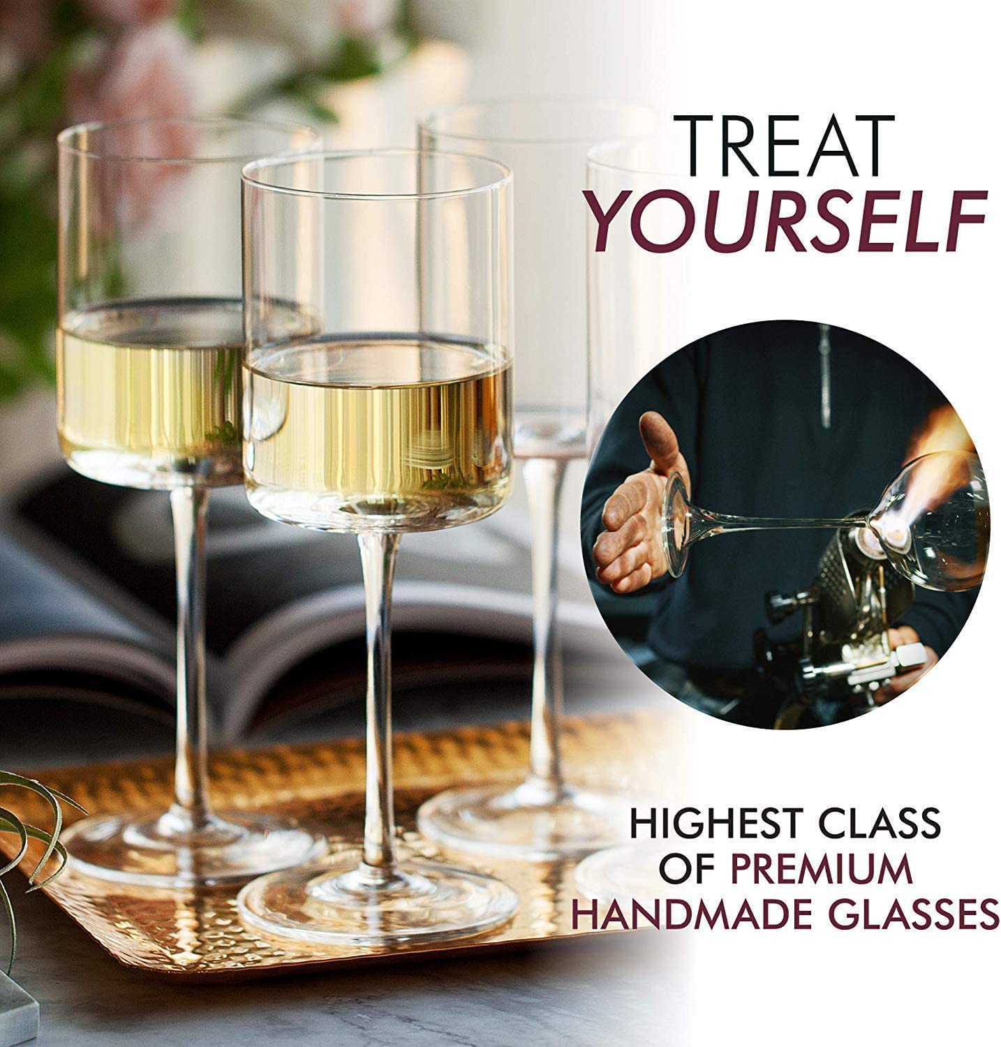 Square Wine Glasses Set of 4 - Crystal Wine Glasses 14oz in Gift Packa