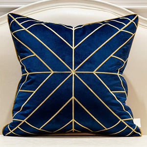 Navy Blue Gold Striped Cushion Cases Luxury European Throw Pillow Covers - EK CHIC HOME