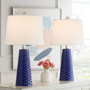 Contemporary Table Lamps Set of 2 Deep Blue Textured Ceramic - EK CHIC HOME
