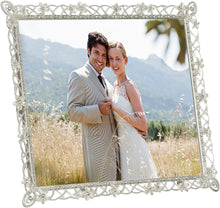 Load image into Gallery viewer, Wedding Picture Frame Silver Metal with Pearly White Flowers and Crystals 8 x10 - EK CHIC HOME
