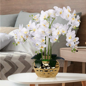 Artificial Orchid- Silk Plant in Gold Pot Arrangement - EK CHIC HOME