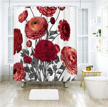 Load image into Gallery viewer, Floral Shower Curtain with Hooks, Maroon Red 72x72 inch - EK CHIC HOME