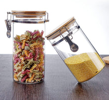 Load image into Gallery viewer, Glass Storage Jar With Clip Seal Wooden Lid ,4PC Set of Airtight - EK CHIC HOME