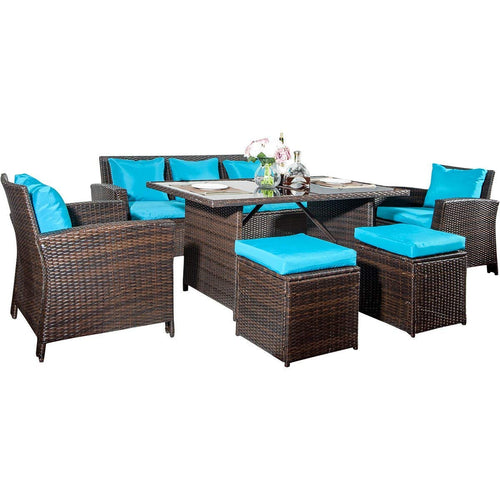 CHIC 6-Piece Patio Furniture Dining Set Outdoor Living Wicker Sofa Set (Beige Cushion) - EK CHIC HOME