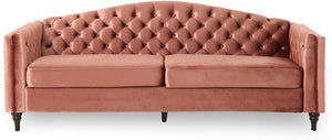 Traditional Button Tufted Velvet 3 Seater Sofa, Blush - EK CHIC HOME