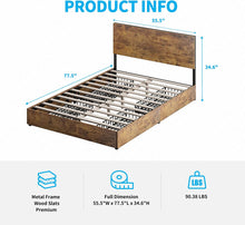 Load image into Gallery viewer, 4 Storage Drawers Full Size Bed Frame with Headboard, Rustic - EK CHIC HOME