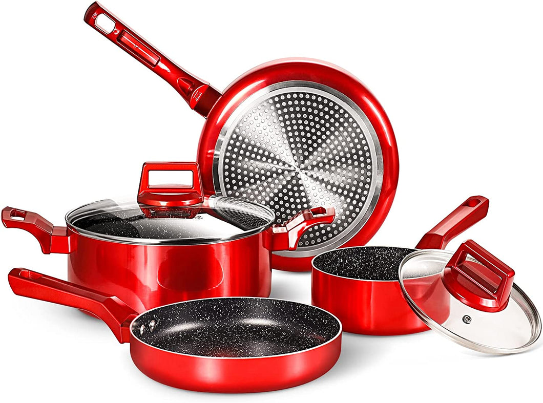 6 Pcs Pots and Pans Sets, Nonstick Cookware - EK CHIC HOME