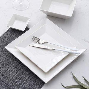 24-Piece Classic Square Dinnerware Set for 6, Off White - EK CHIC HOME