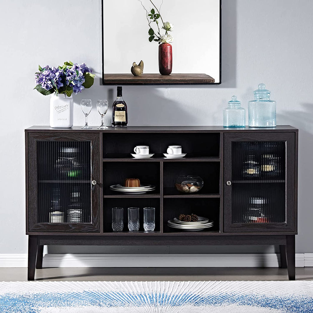 Buffet Table Cabinet with Storage, Sideboard Storage Cabinet with 2 Glass Doors - EK CHIC HOME