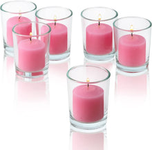 Load image into Gallery viewer, Clear Glass Round Votive Candle Holders with Red Votive Candles Set of 72 - EK CHIC HOME