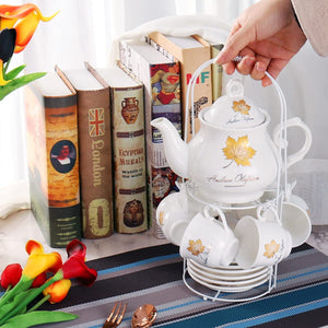 Porcelain Tea Gift Sets,  Including White Metal Stand - EK CHIC HOME