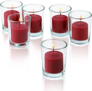 Clear Glass Round Votive Candle Holders with Red Votive Candles Set of 72 - EK CHIC HOME