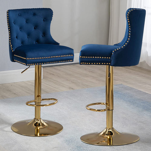 Swivel Wingback Bar Stools Set of 2 Velvet Upholstered - EK CHIC HOME