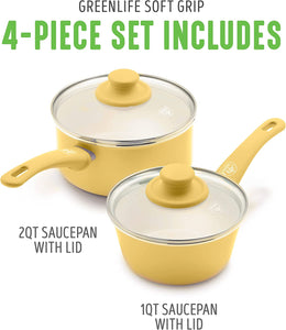 Ceramic Nonstick, 1QT and 2QT Saucepan Pot Set with Lids - EK CHIC HOME