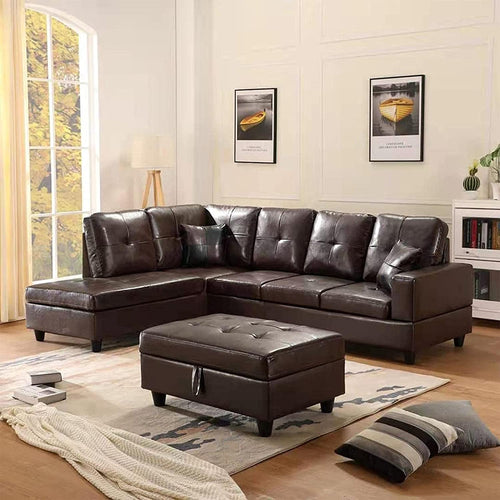 Leather Sectional Sofa L-Shape 5 Seater w/Chaise Lounge - EK CHIC HOME
