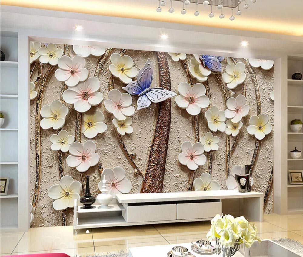 Wall Mural 3D Wallpaper Floral Relief Butterfly Wall Decoration Art - EK CHIC HOME