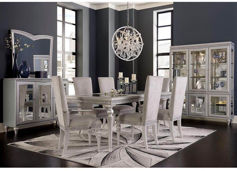 Plaza 9 Piece Dining Set - Table, 2 Arm, 6 Side Chairs in Dove Grey - EK CHIC HOME