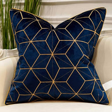 Load image into Gallery viewer, Navy Blue Gold Striped Cushion Cases Luxury European Throw Pillow Covers - EK CHIC HOME