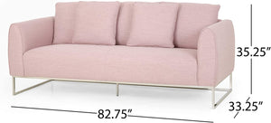 Modern Fabric 3 Seater Sofa, Light Blush and Silver - EK CHIC HOME