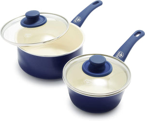 Ceramic Nonstick, 1QT and 2QT Saucepan Pot Set with Lids - EK CHIC HOME