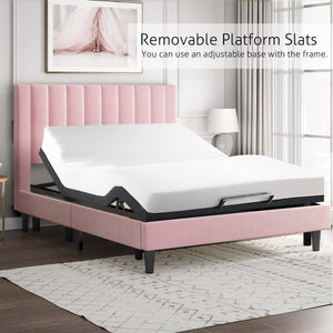 Vertical Channel Platform Bed Frame / Velvet Upholstered - EK CHIC HOME