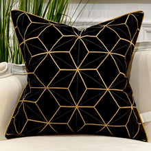 Load image into Gallery viewer, Navy Blue Gold Striped Cushion Cases Luxury European Throw Pillow Covers - EK CHIC HOME