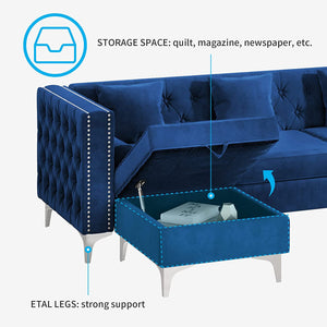 Convertible Sectional Sofa Couch with Storage Ottoman, 3 Pcs - EK CHIC HOME