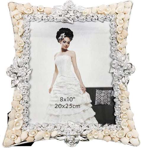 Wedding Picture Frame - Sea Shell Decorated Anniversary Valentines Photo (8x10) - EK CHIC HOME