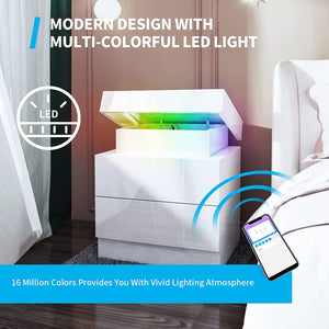 Smart LED Nightstands Set of 2, High Gloss - EK CHIC HOME