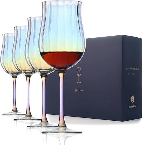 Wine Glasses set of 4,Tulip-shaped Colored Wine Glass, - EK CHIC HOME