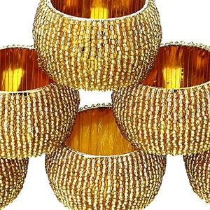 Handmade Indian Gold Beaded Napkin Rings - Set of 6 Rings - EK CHIC HOME
