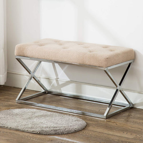 Upholstered Ottoman Bench X Metal Entryway Bench with Tufted Design - EK CHIC HOME