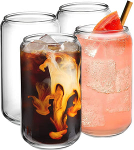 Glass Cups with Lids and Straws 4pcs Set-16oz - EK CHIC HOME