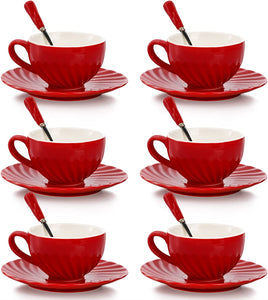 Set of 6 Cappuccino Cups and Saucers with Espresso Spoons - EK CHIC HOME