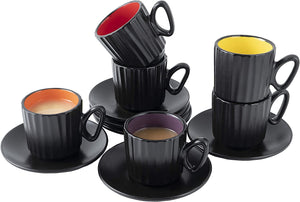 4 Ounce Espresso Set of 6 Cups with Saucers - EK CHIC HOME